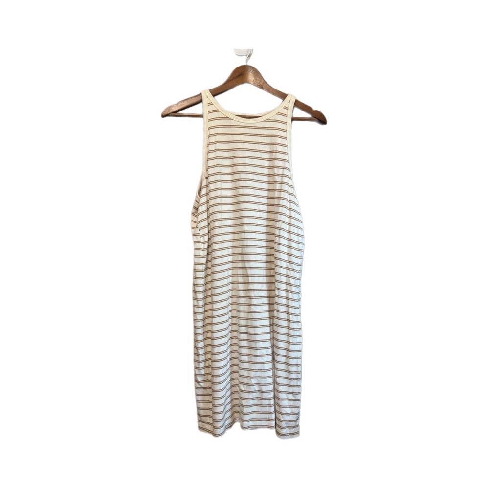 Old Navy Tank Dress Womens XL White Tan Striped Ribbed Sleeveless Excellent